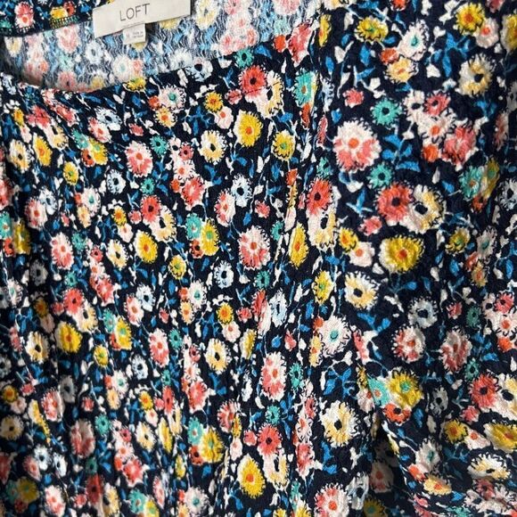 LOFT Floral Blue Blouson Sleeves Elastic Off Shoulder Front Tie NWT! - Picture 2 of 12